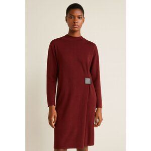 Lafayette 148 100% Wool Burgundy Midi Dress with Buckle Detail – Size XL Office